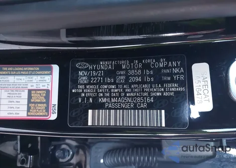 2022 Hyundai Elantra Sel z USA, uszkodzony, nr VIN KMHLM4AG5NU285164